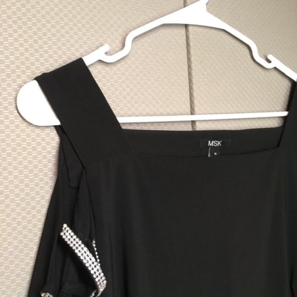 MSK Women's Cold Shoulder Rhinestone Shift Dress Black Size Medium - Picture 7 of 12